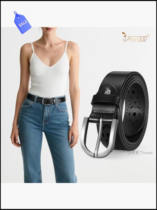 Genuine Leather Hollow Waist Belt for Women, Adjustable